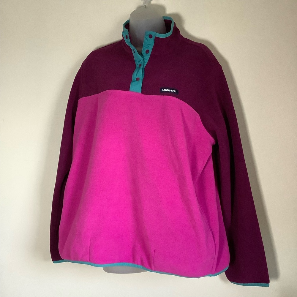 Lands End Womens Fleece 1/4 SnapButton Size XL 18 Long Sleeve Oeko-Tex Pullover - Picture 5 of 11
